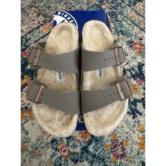 Birkenstock Women's Arizona Shearling Suede Sandals Size 36 New In Box - Picture 2 of 13